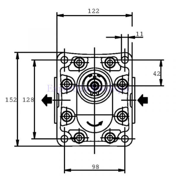 Schéma vue de face avec dimensions de la pompe groupe 3 de la marque Casappa.