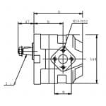 Schéma vue de côté avec dimensions de la pompe groupe 3 de la marque Casappa.