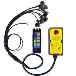 Radio commande 6 boutons pour alimenter 3 fonctions double effet, avec faisceau câblé sur prise Hirschman