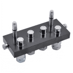 Multicoupleur mobile à 4 voies 3/8 et implantation 1/2"BSP de la marque Faster vue de l'arrière.