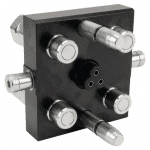 Multicoupleur mobile électrique à 4 voies 3/8 et implantation 1/2"BSP de la marque Faster vue de l'arrière.