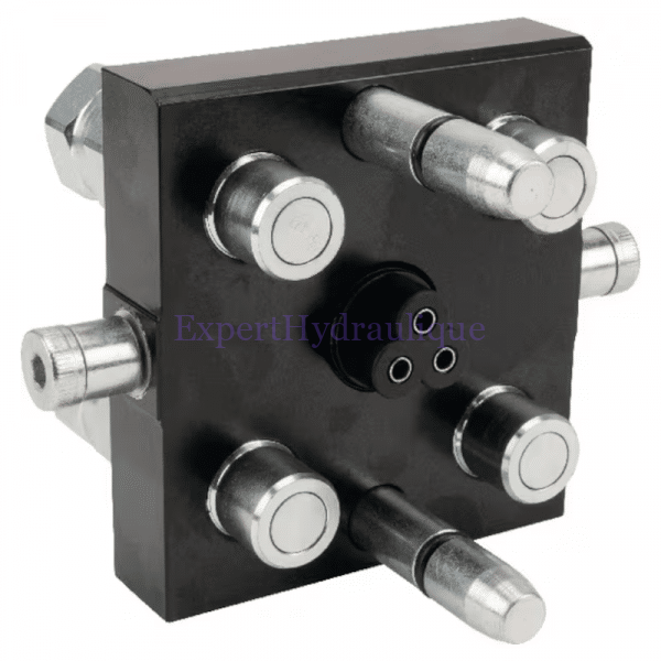 Multicoupleur mobile électrique à 4 voies 3/8 et implantation 1/2"BSP de la marque Faster vue de l'arrière.