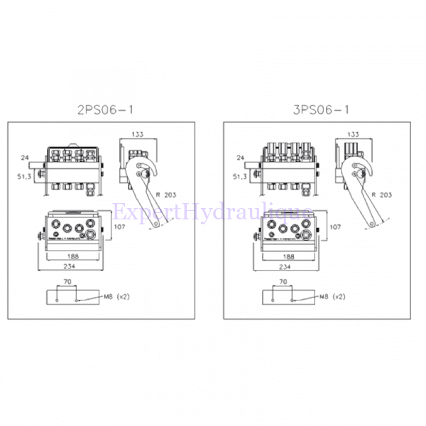 Schéma Multicoupleur fixe électrique à 4 voies 2PS06-x de la marque Faster.