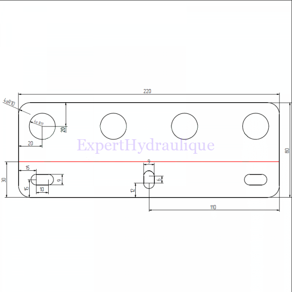 Schéma d'un support pour quatre coupleurs hydraulique.