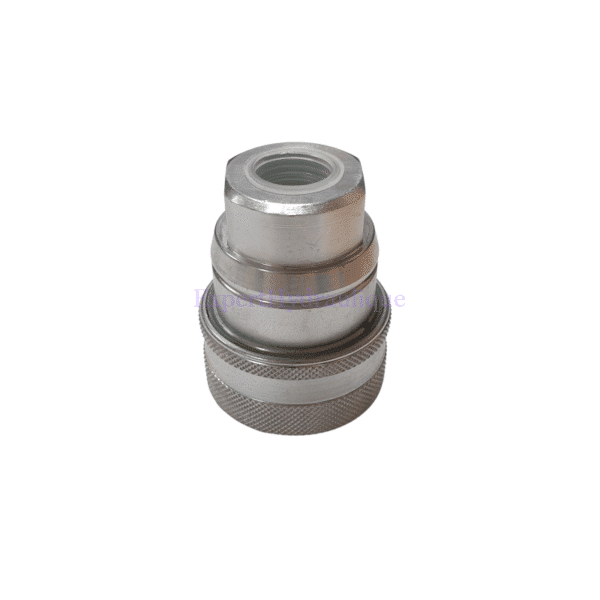 Coupleur hydraulique femelle de frein de remorque vue de bas.