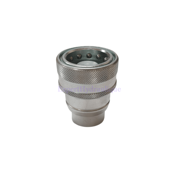 Coupleur hydraulique femelle de frein de remorque vue de côté.