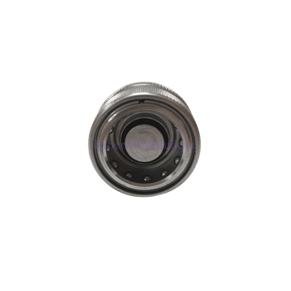 Coupleur hydraulique femelle de frein de remorque vue de haut.