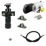 Kit hydraulique pour remorque 24 volts 5 tonnes course 700 avec une centrale de 24 volts, raccords et flexibles de 200mm.