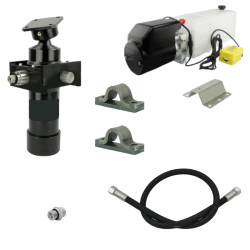 Kit hydraulique pour remorque 24 volts 5 tonnes course 700 avec une centrale de 24 volts, raccords et flexibles de 200mm.