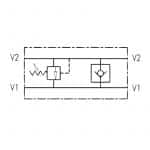Limiteur de pression 1'' uni directionnel 160 l/mn. Schéma hydraulique.