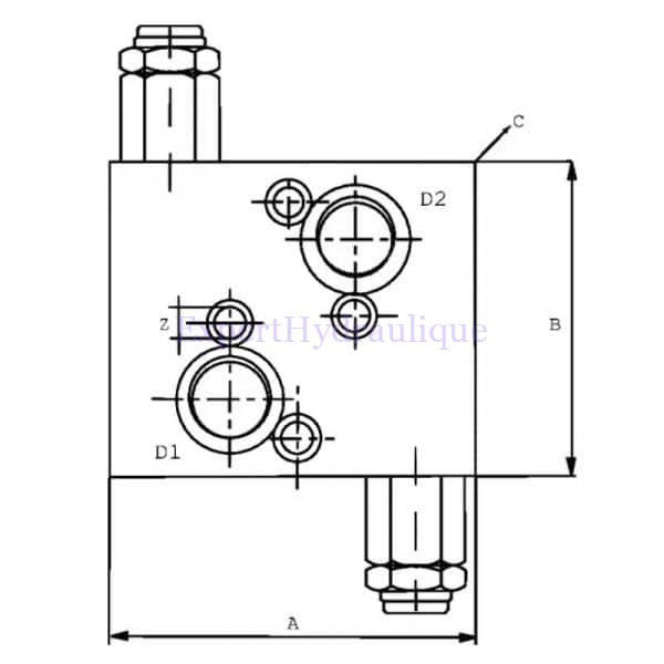 Limiteur de pression OMT double à flasquer directement sur la gamme de moteur OMT SMT BMT. Cotes encombrements