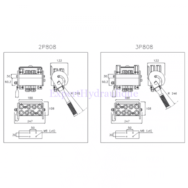Schéma Multicoupleur fixe à 8 voies de la référence 2P808 de la marque Faster.