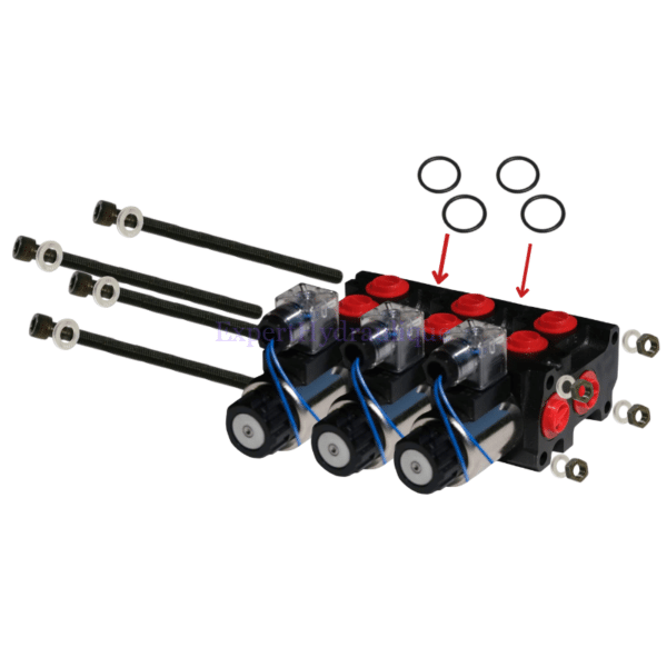 Kit 3 sélecteurs empilés Kit 3 sélecteurs empilés hydraulique 60 l/mn 12 volts 1/2 BSP.