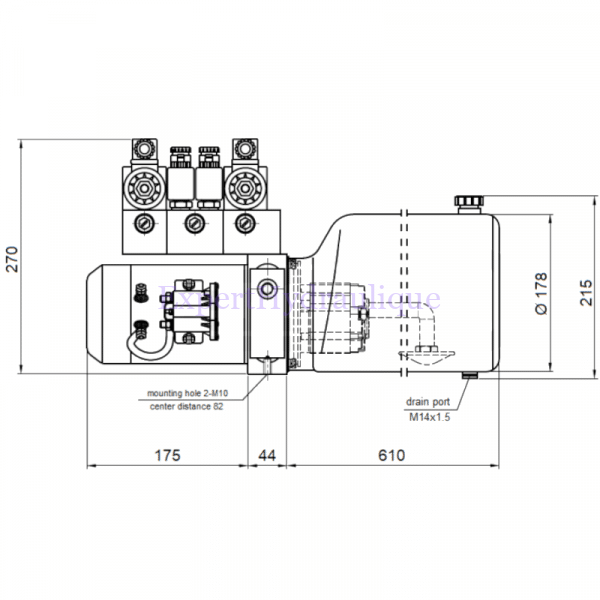 Schéma centrale hydraulique 2 DE + 1 flottante 3.3cm3 - réservoir 14L.