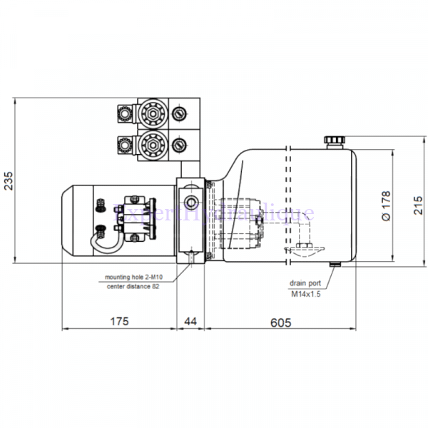 Schéma centrale hydraulique 2 double effet 2.5cm3 - 6.5L/min réservoir 12L.