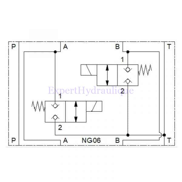 Schéma hydraulique Position flottante CETOP 3 à monter en sandwich commande électrique 12 volts