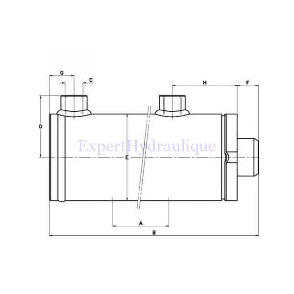 Schéma d'un vérin hydraulique double effet sans fixation