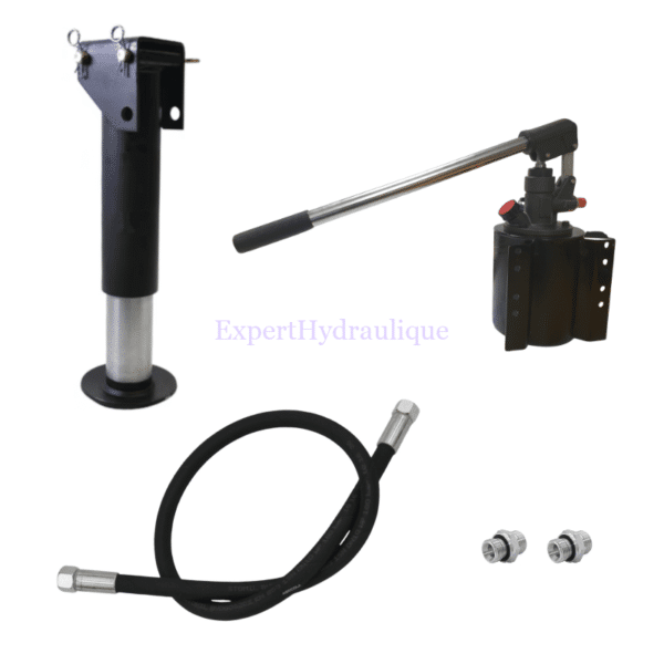 Kit béquille remorque hydraulique + pompe manuelle.