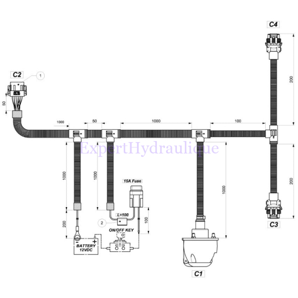 Schéma faisceau électrique pour joystick électrique proportionnel Walvoil