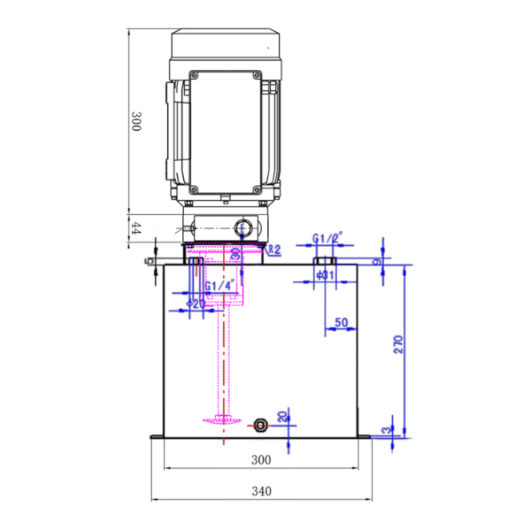 Les cotes d'encombrements de la centrale : CENT230V22KW20L07