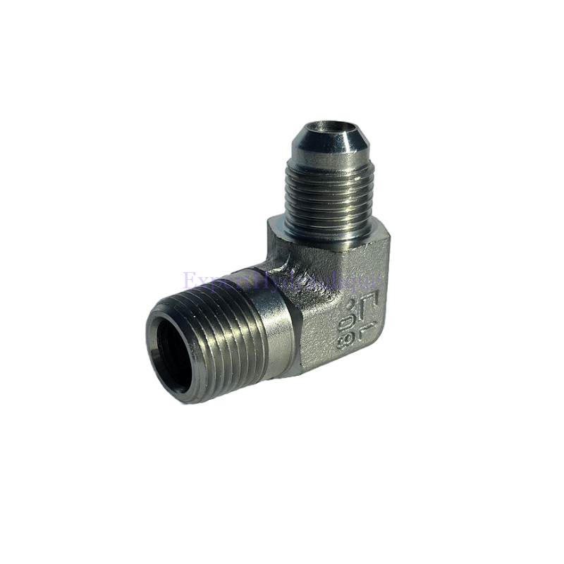 Raccord-coude-90°-male-9_16-JIC-UNF-male-3_8-NPT Raccord coudé 90° mâle 9/16 JIC (UNF) - mâle 3/8 NPT – Image 1