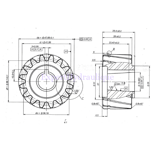 Schéma avec dimension du pignon de la pompe Dynamatic Case Mc cormick.