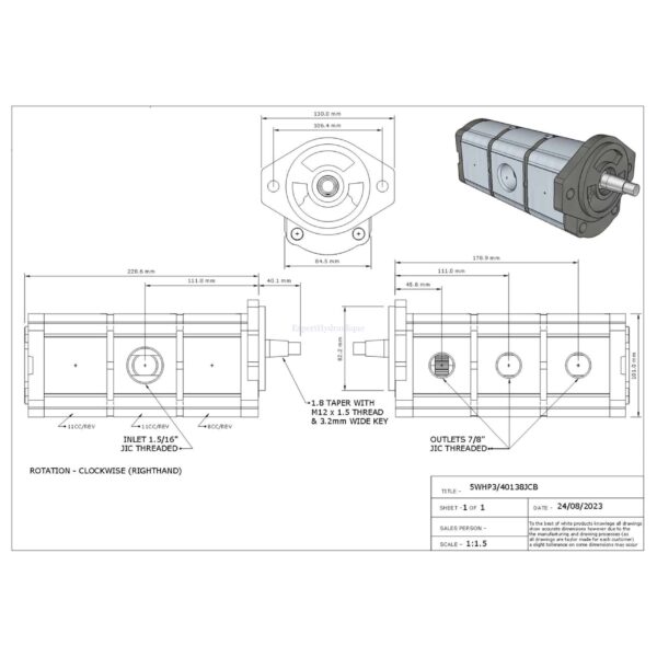 Pompe hydraulique triple JCB remplacement Parker 8633Z – Image 3