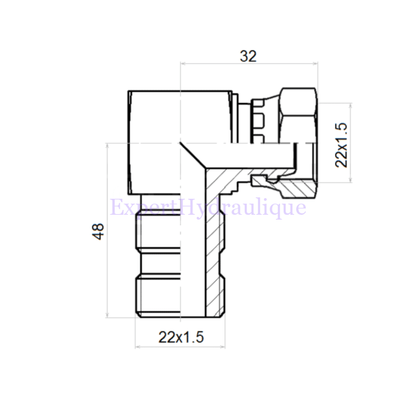 Coude compact Mâle M22x150 contre écrou - Femelle 15L – Image 2