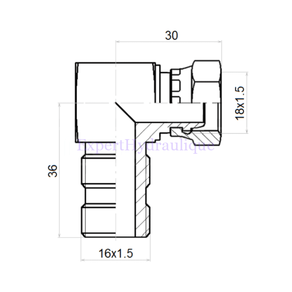 Coude compact Mâle M16x150 contre écrou - Femelle 12L – Image 2