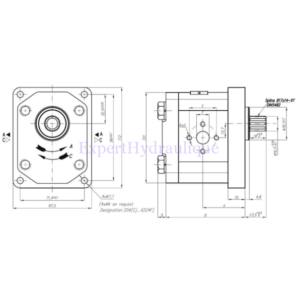 Pompe de remplacement fixation 4 trous arbre cannelé 9 dents – Image 2