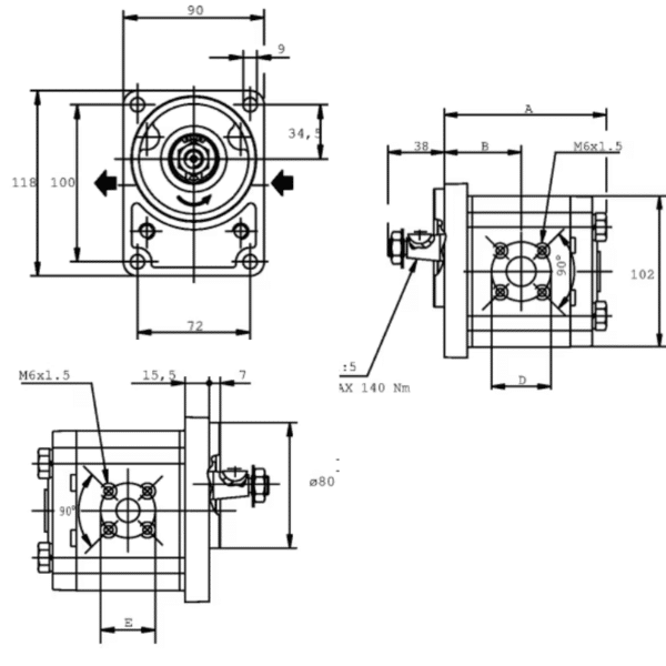 Pompe hydraulique flasque Allemand 72 x 100 Casappa – Image 2
