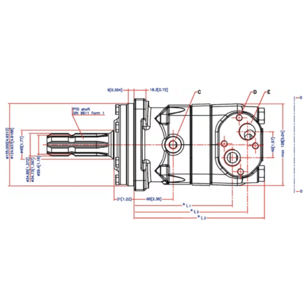 Moteur hydraulique OMT arbre PTO 1"3/8 Danfoss – Image 3