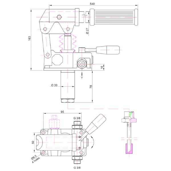 Pompe manuelle hydraulique double effet 25 cm3 avec réservoir – Image 3