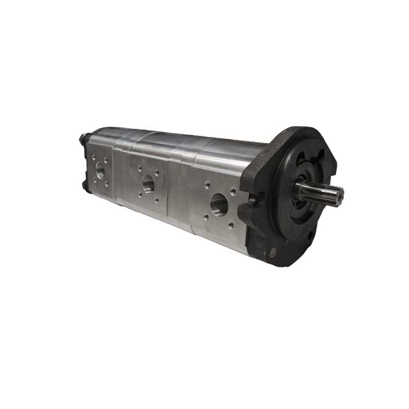 Pompe triple Pompe hydraulique triple 14 + 14 + 12 cc SAE A 9 dents à brides – Image 1