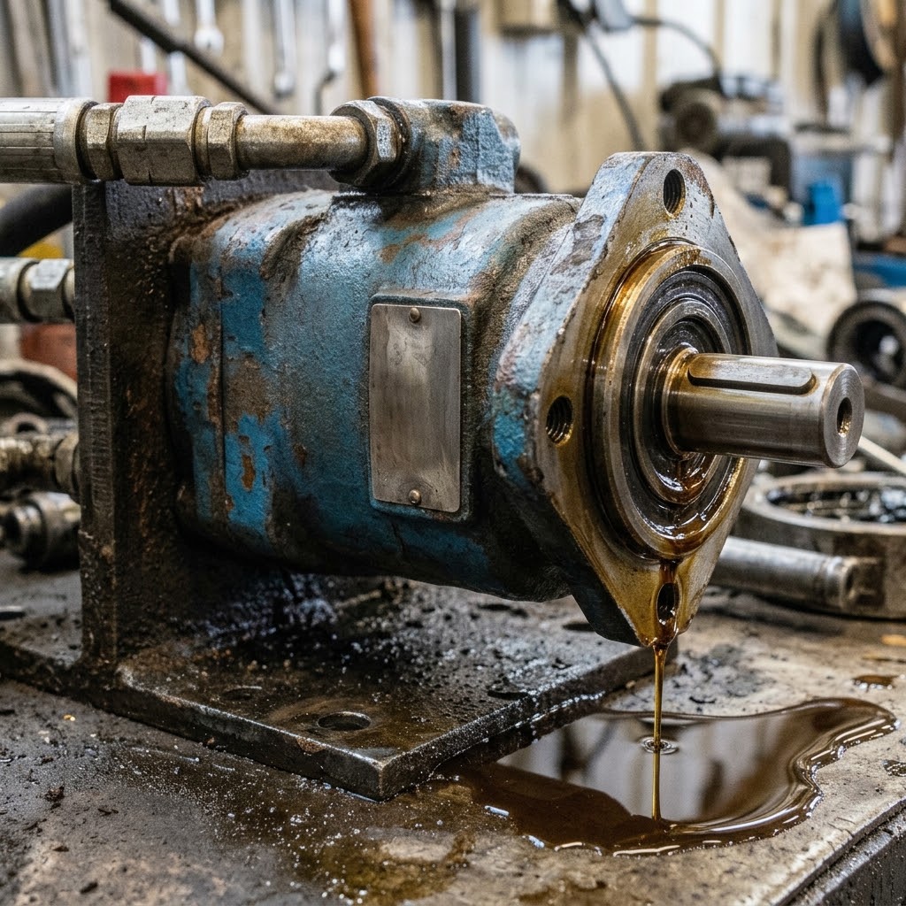 Moteur hydraulique avec fuite au joint d'arbre.
